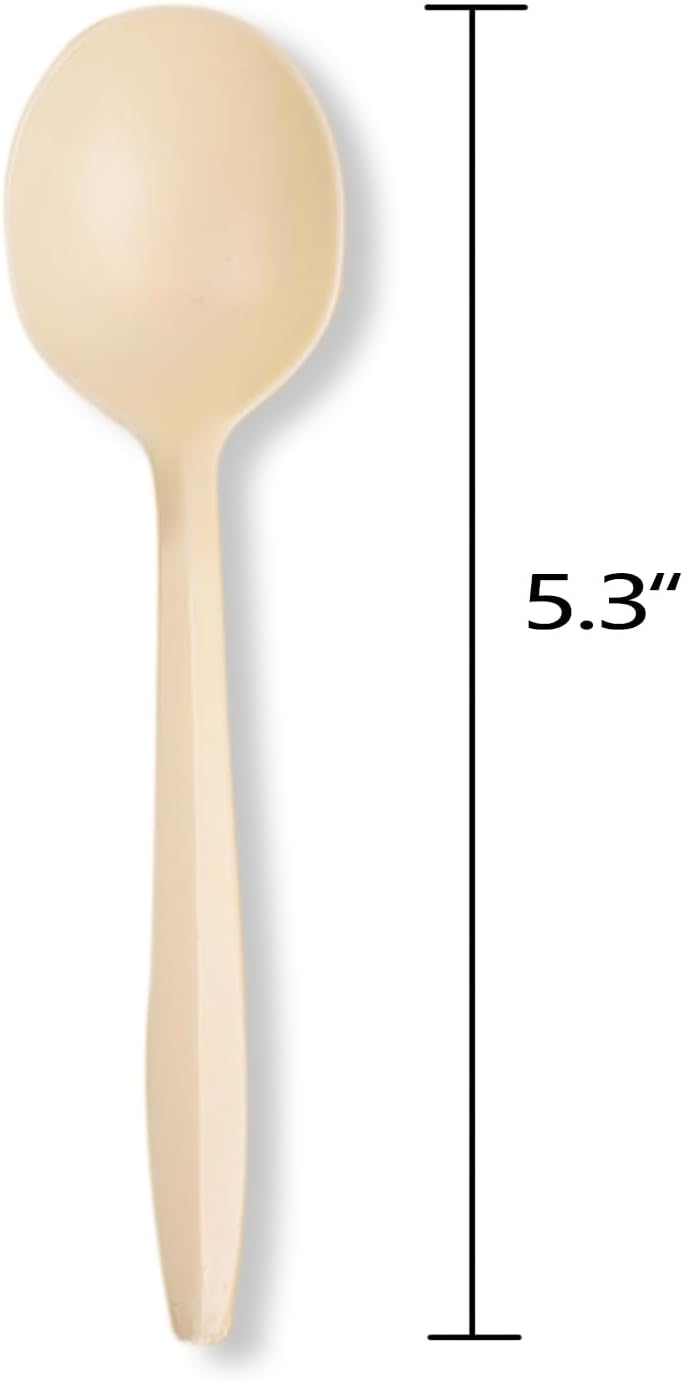 Eco-Friendly 50-Count Cornstarch Spoons, Ivory Large Capacity 5.3-Inch Disposable Spoons for Hot Soups, Smoothies, Salads, and More.