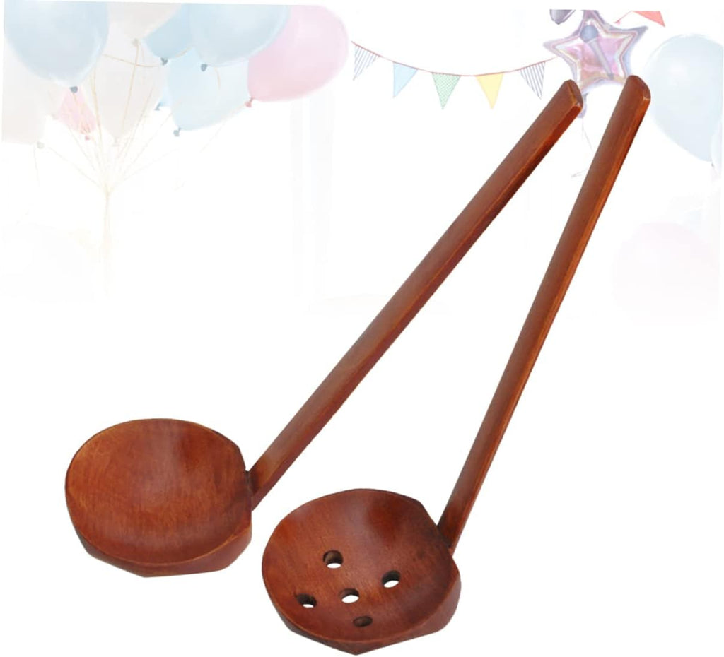 2 Pieces Long Handle Natural Wood Colander Soup Spoon Ramen Spoon for Hot Pot Cooking Handmade Kitchen Utensils for Soup and Ramen