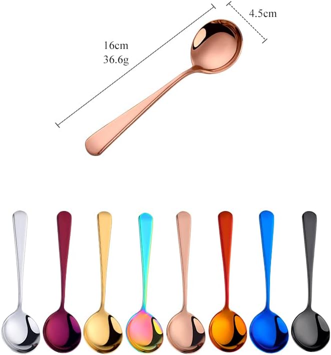 8-Piece Soup Spoon, Stainless Steel Soup Spoon, 6.2 Inch Round Soup Spoon, Mixed Colors