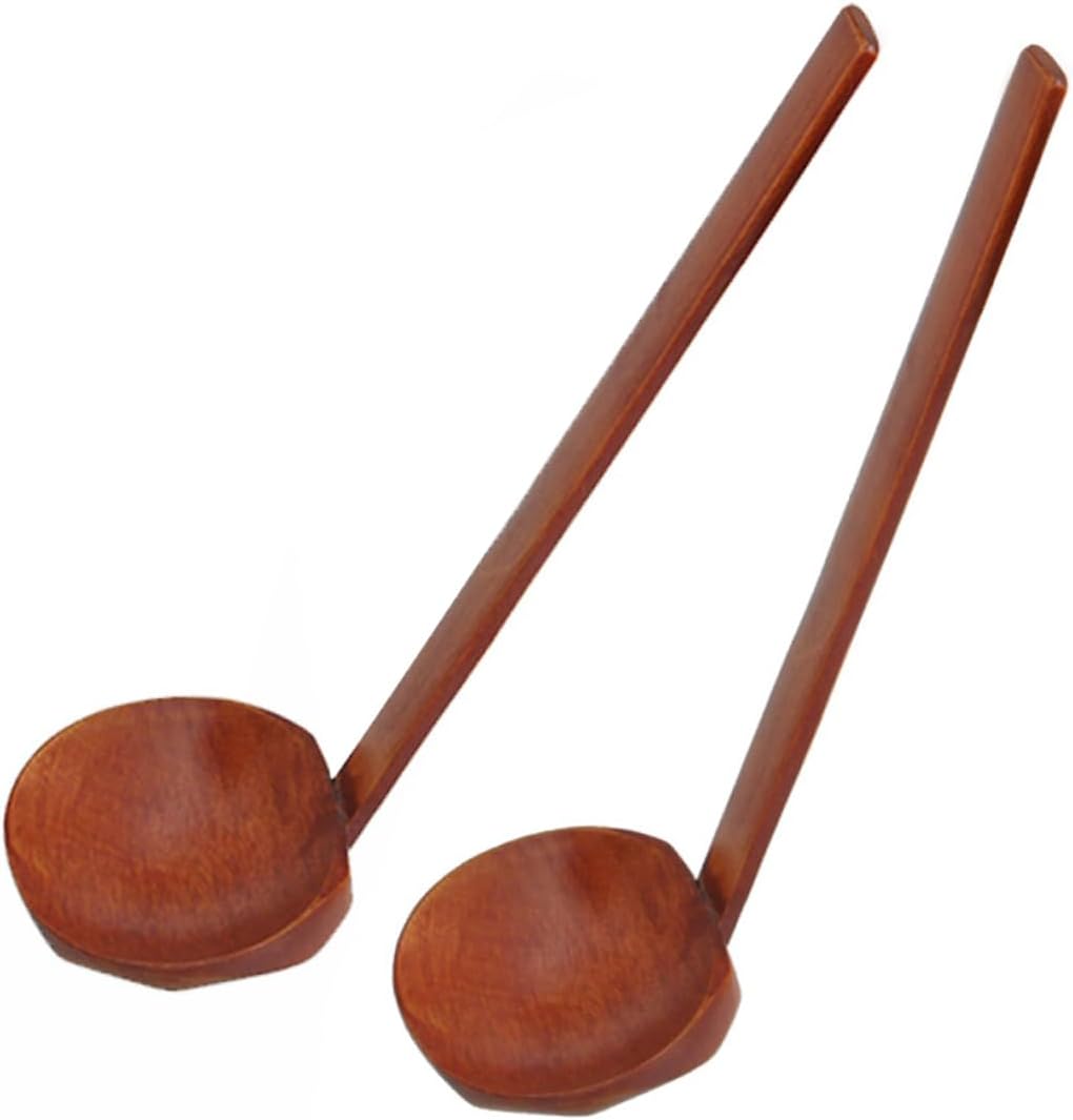 2 Pieces Long Handle Natural Wood Colander Soup Spoon Ramen Spoon for Hot Pot Cooking Handmade Kitchen Utensils for Soup and Ramen