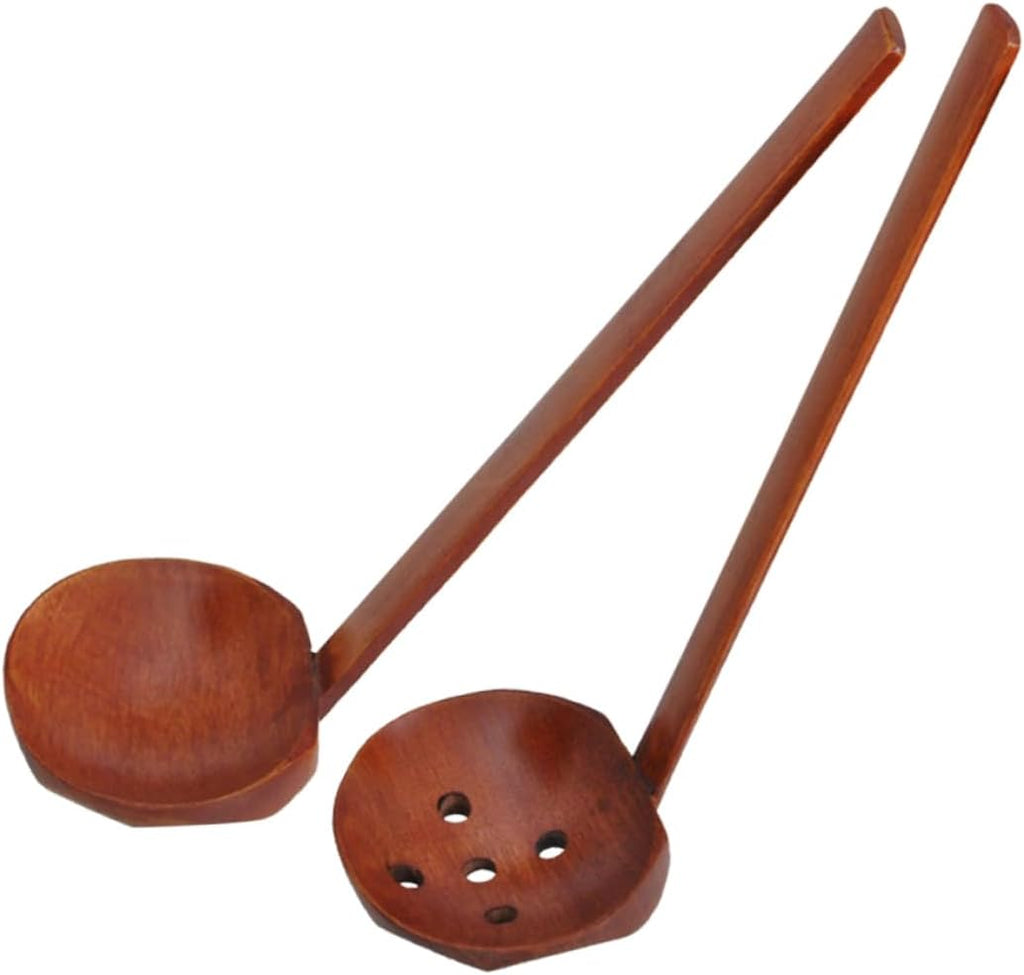 2 Pieces Long Handle Natural Wood Colander Soup Spoon Ramen Spoon for Hot Pot Cooking Handmade Kitchen Utensils for Soup and Ramen