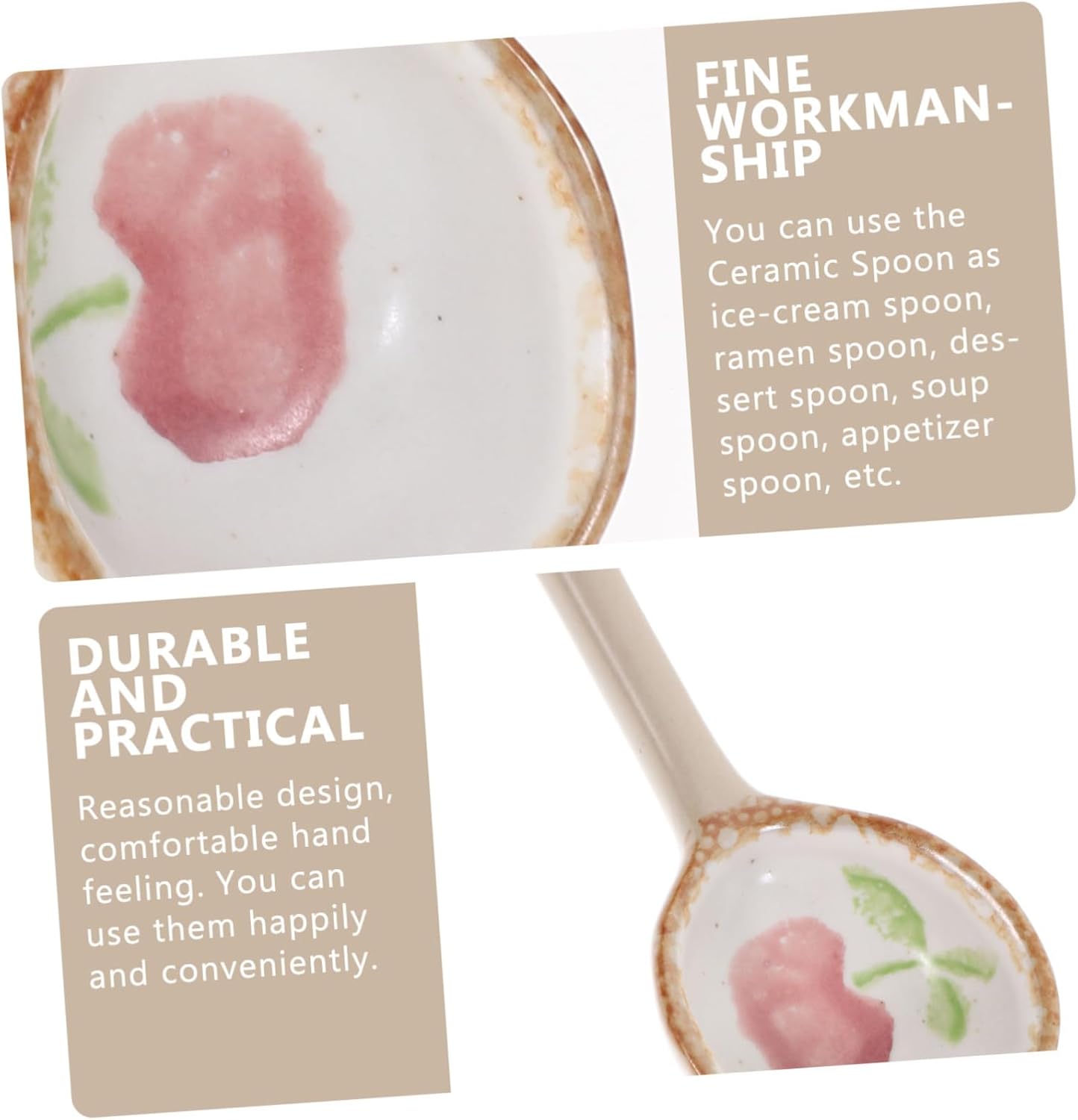 Decorative ceramic soup spoon with hot handle multifunctional ramen dessert spoon creative Japanese tableware, unique design, suitable for soup
