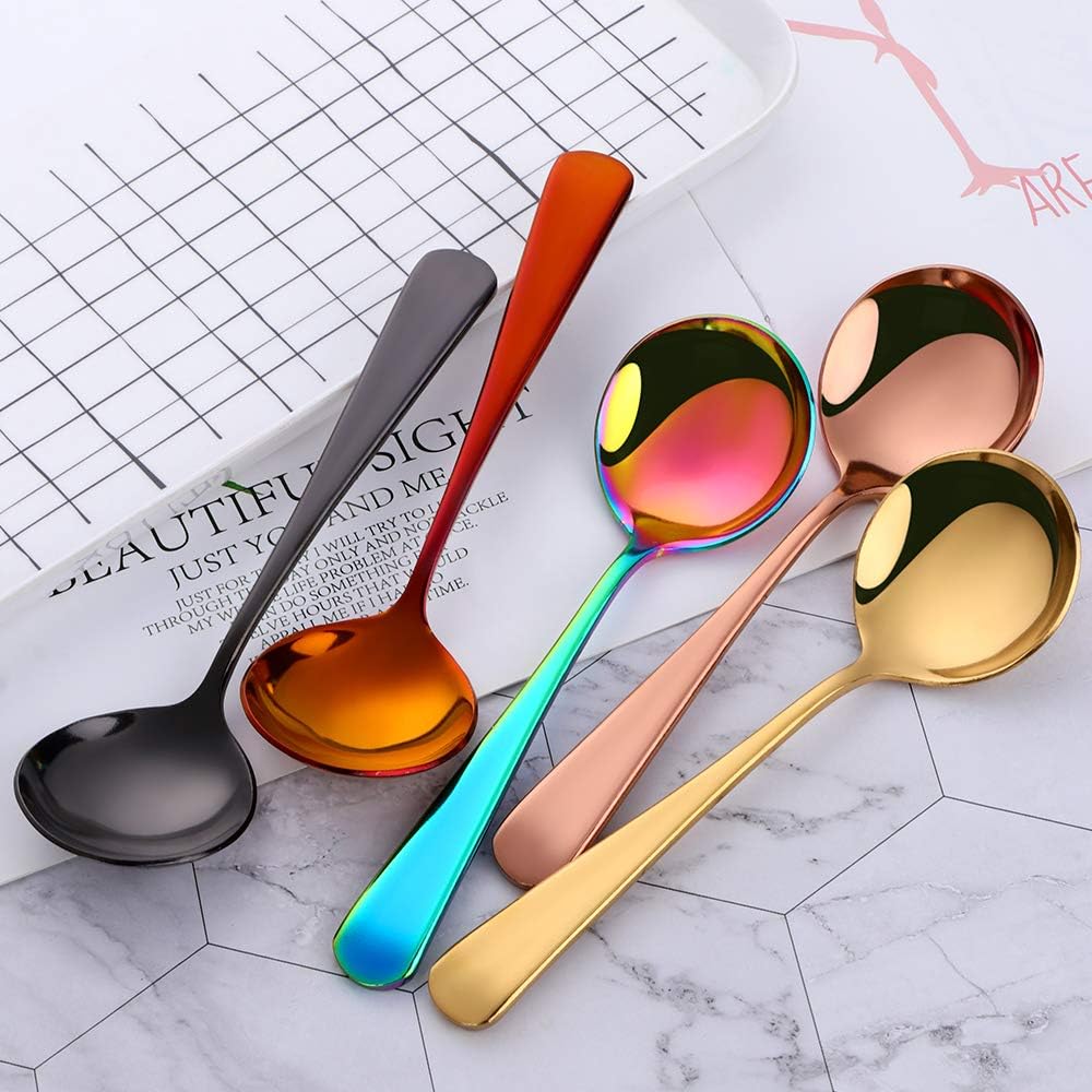 8-Piece Soup Spoon, Stainless Steel Soup Spoon, 6.2 Inch Round Soup Spoon, Mixed Colors