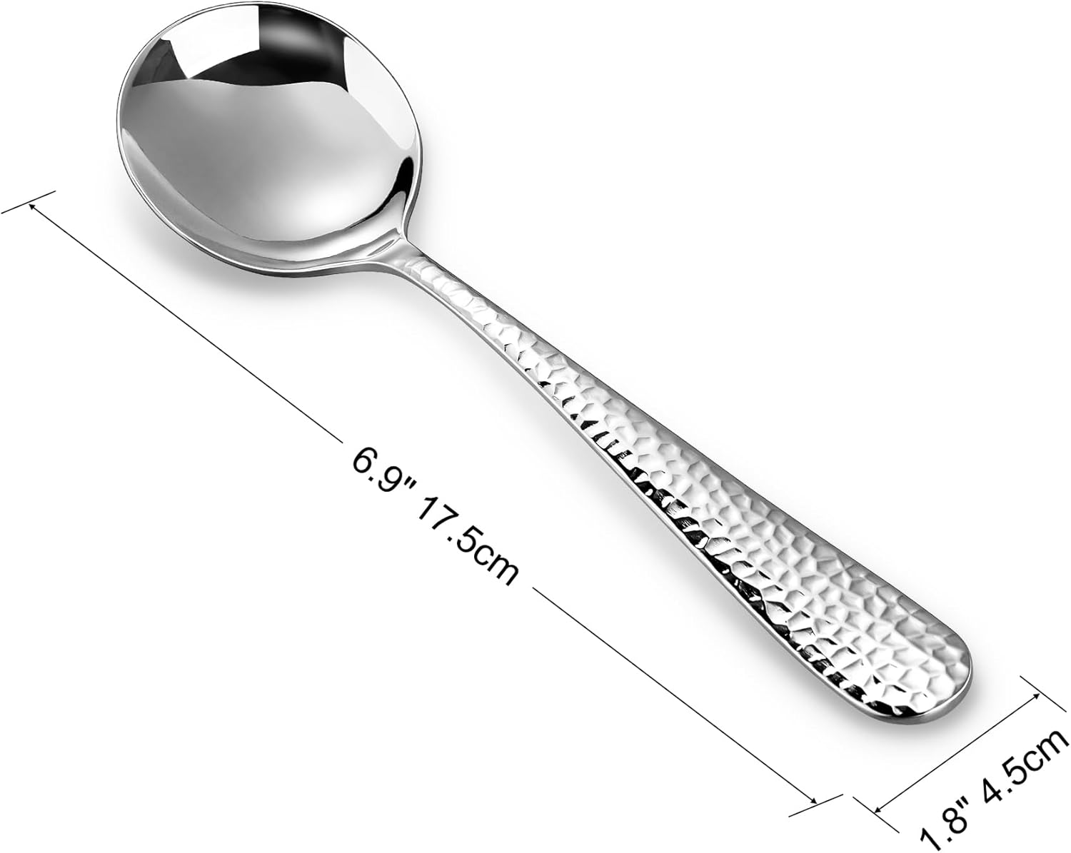 Premium 4-Piece Hammered Spoon Set, 18/10 Stainless Steel, 4-Piece, Round Edge Fine Spoon Set, Dishwasher Safe (7-Inch Spoons)