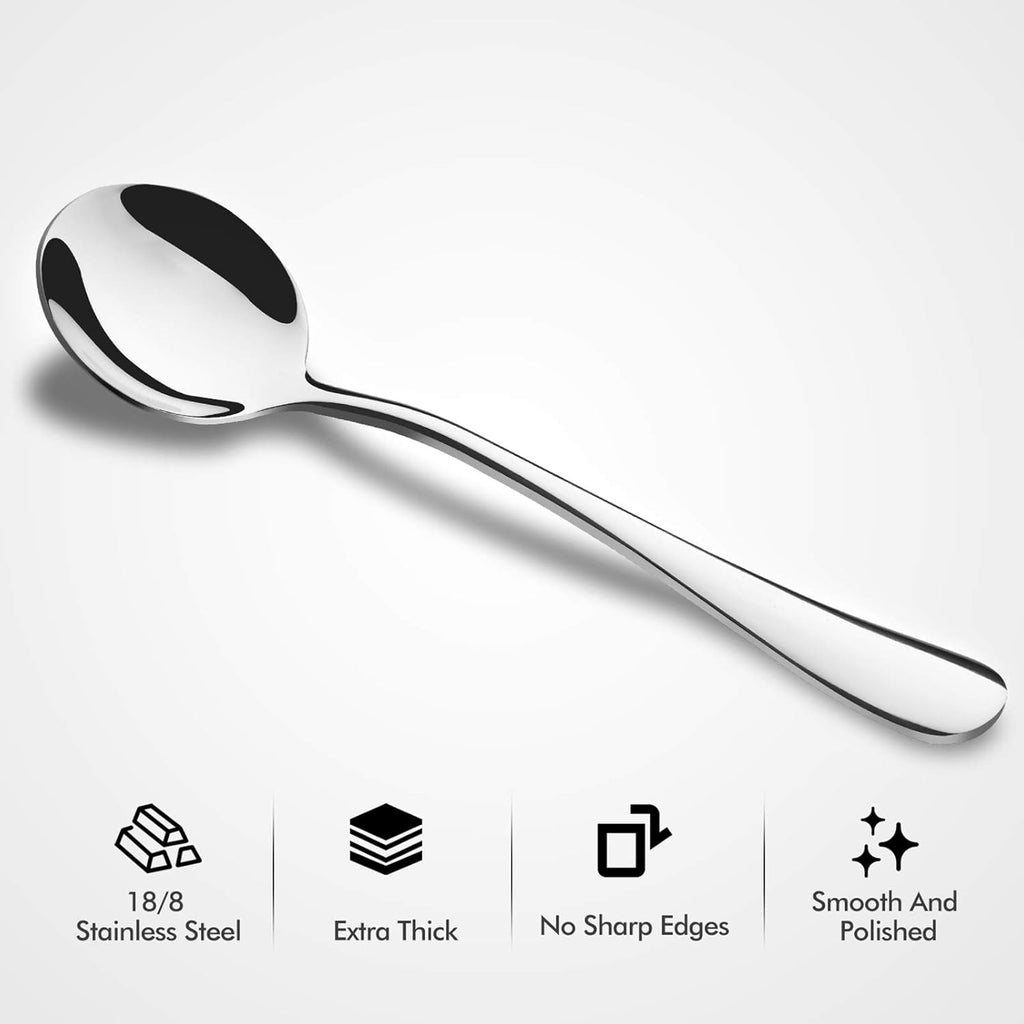 12-piece soup spoon set, round stainless steel soup spoon