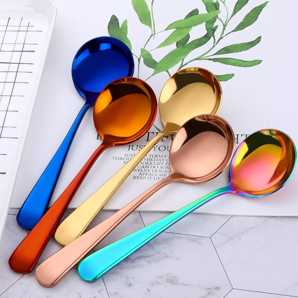 8-Piece Soup Spoon, Stainless Steel Soup Spoon, 6.2 Inch Round Soup Spoon, Mixed Colors