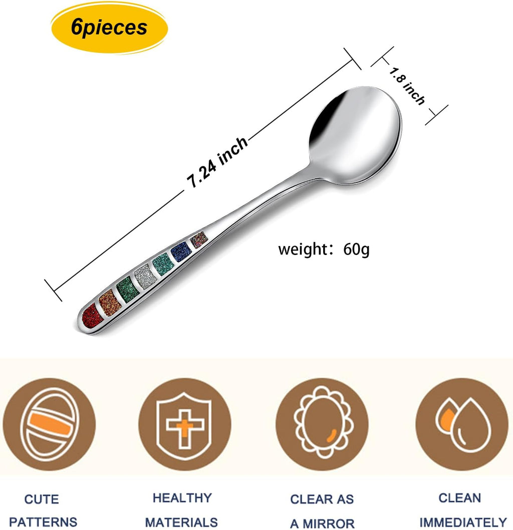 High quality 7.24 inch European style spoon, stainless steel creative color enamel spoon drinking spoon, dishwasher safe, set of 6