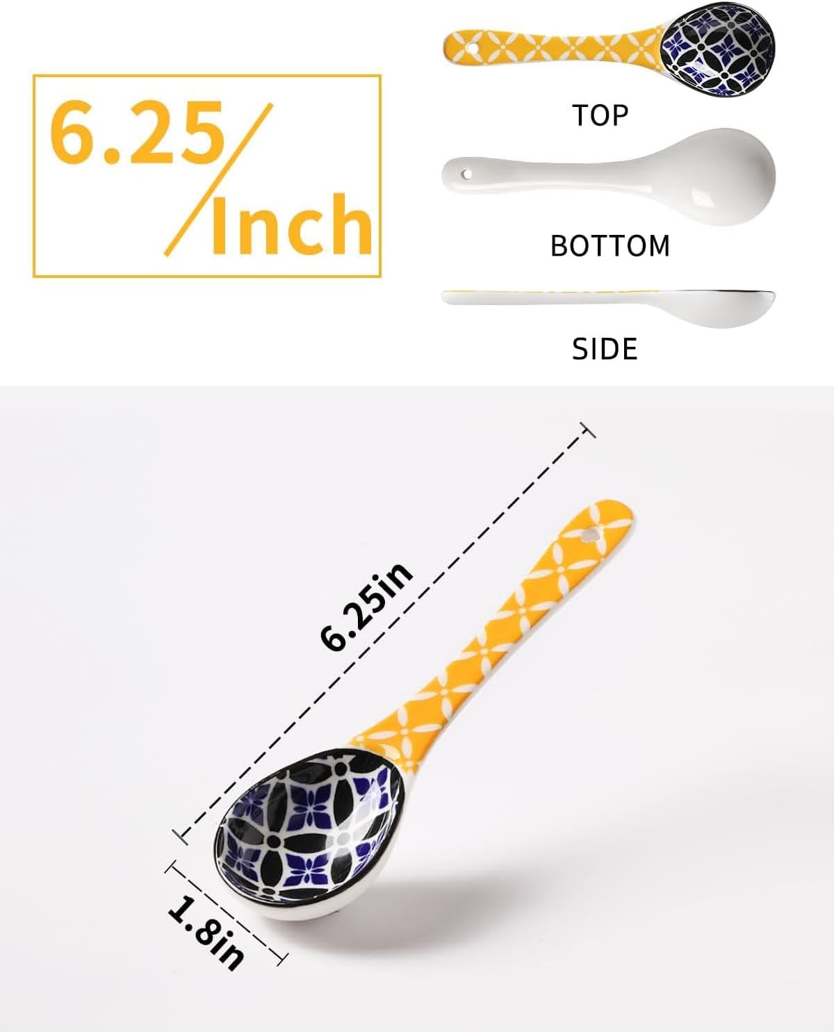 Ceramic small male spoon, colorful spoon set, suitable for cereal, yogurt, sauce, ice cream, ramen, dishwasher and microwave safe, cute decorative spoon set of 6
