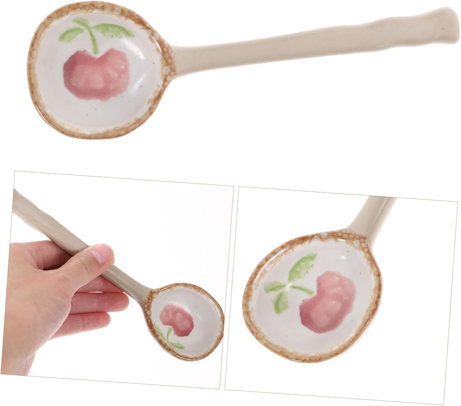 Decorative ceramic soup spoon with hot handle multifunctional ramen dessert spoon creative Japanese tableware, unique design, suitable for soup