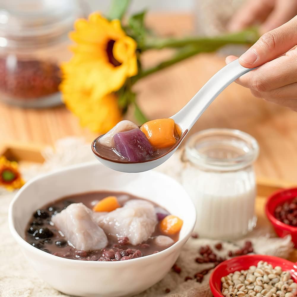 Porcelain Spoon, 6.2 Inch Asian Spoon, Ramen Spoon, Japanese Soup Spoon (for Vietnamese Pho, Wontons, Noodles), Chinese Ceramic Rice Spoon, Set of 4