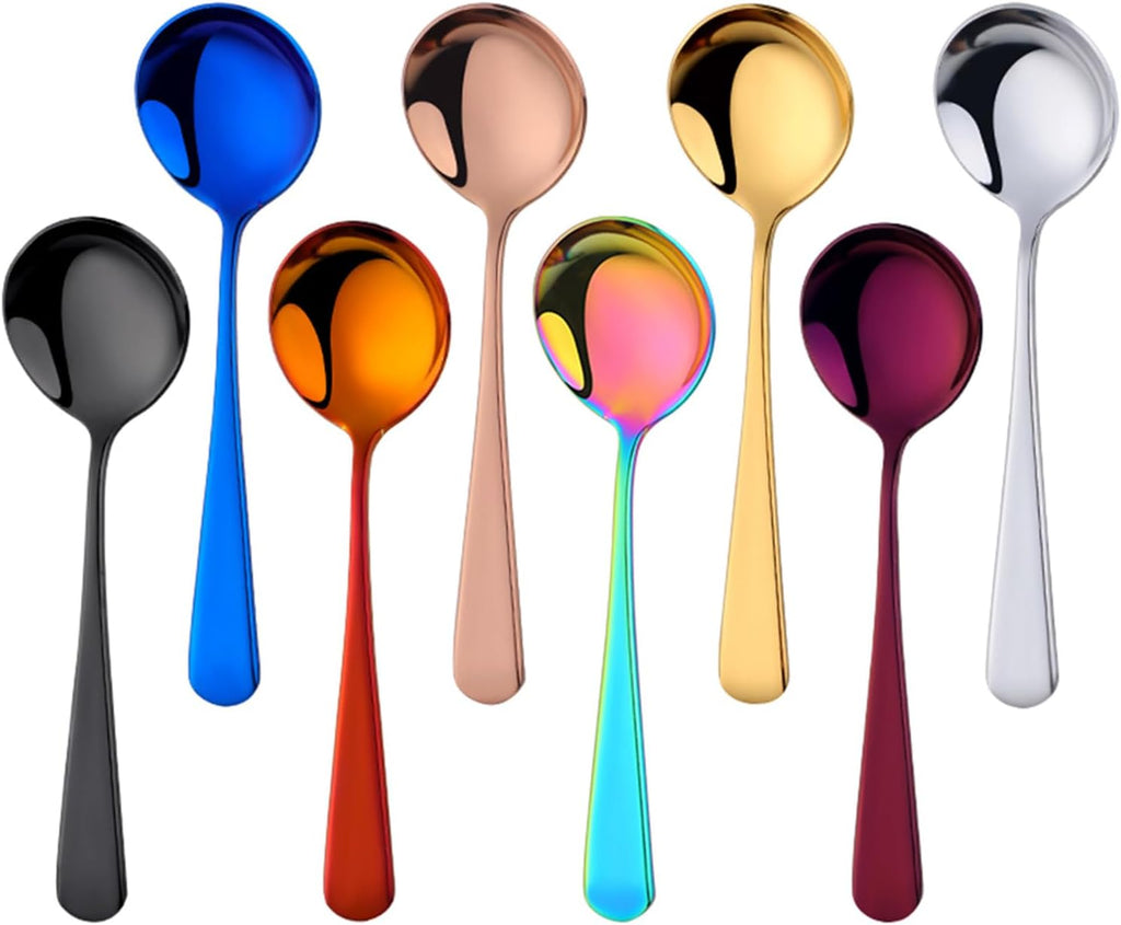 8-Piece Soup Spoon, Stainless Steel Soup Spoon, 6.2 Inch Round Soup Spoon, Mixed Colors