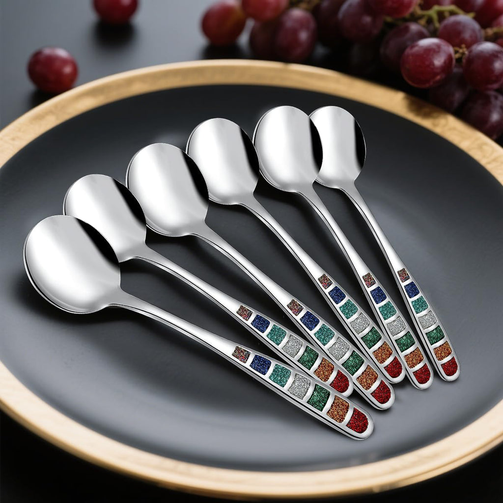 High quality 7.24 inch European style spoon, stainless steel creative color enamel spoon drinking spoon, dishwasher safe, set of 6