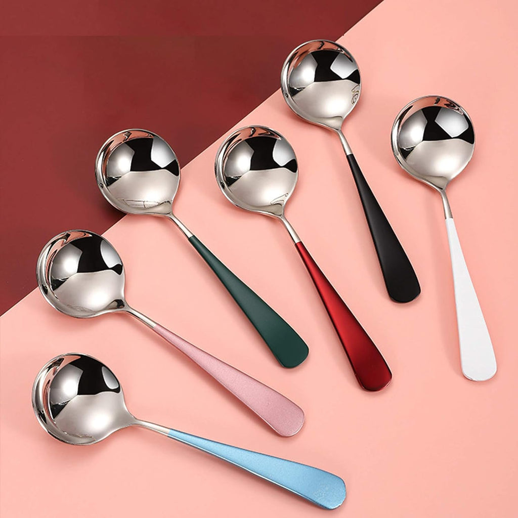 Stainless Steel Spoon, 18/10 Round Head Spoon, Modern Thick Short Handle 304 Stainless Steel Korean Spoon, Dinner Metal Spoon for Soup, Cereal, Dessert, Milk, Tea, Coffee, 6.3 Inch, Set of 5