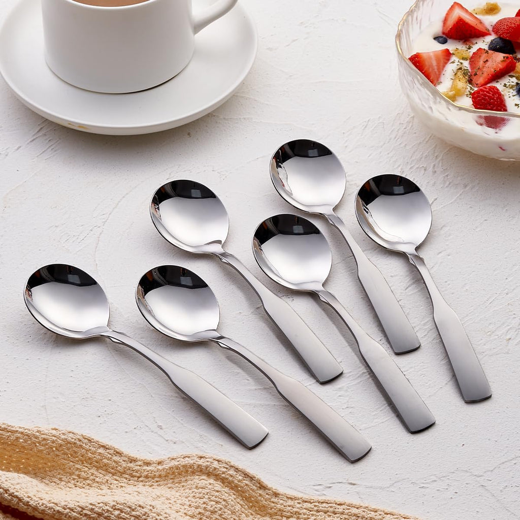 Stainless Steel 6.1" Heavy Duty Round Spoon, Dinner Spoon and Table Spoon Set, 6 Piece