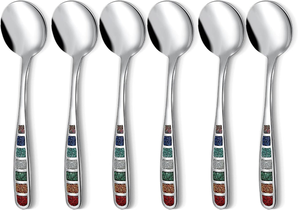 High quality 7.24 inch European style spoon, stainless steel creative color enamel spoon drinking spoon, dishwasher safe, set of 6