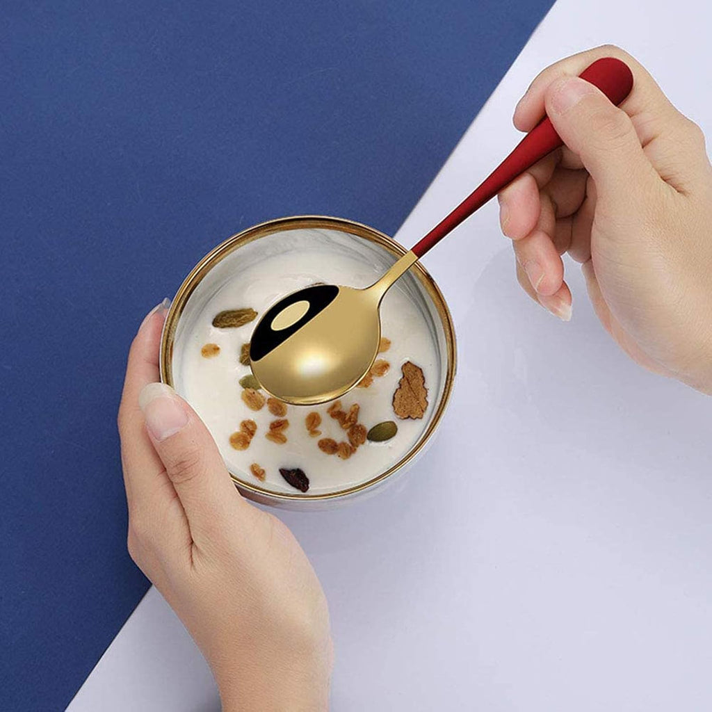 Stainless Steel Spoon, 18/10 Round Head Spoon, Modern Thick Short Handle 304 Stainless Steel Korean Spoon, Dinner Metal Spoon for Soup, Cereal, Dessert, Milk, Tea, Coffee, 6.3 Inch, Set of 5