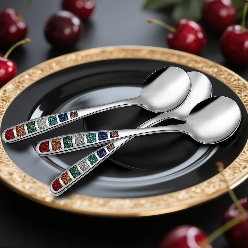 High quality 7.24 inch European style spoon, stainless steel creative color enamel spoon drinking spoon, dishwasher safe, set of 6