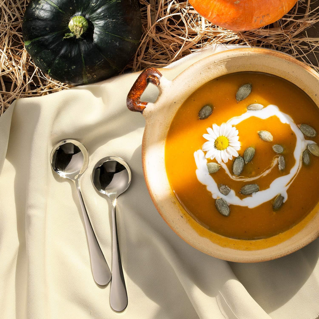 12-piece soup spoon set, round stainless steel soup spoon