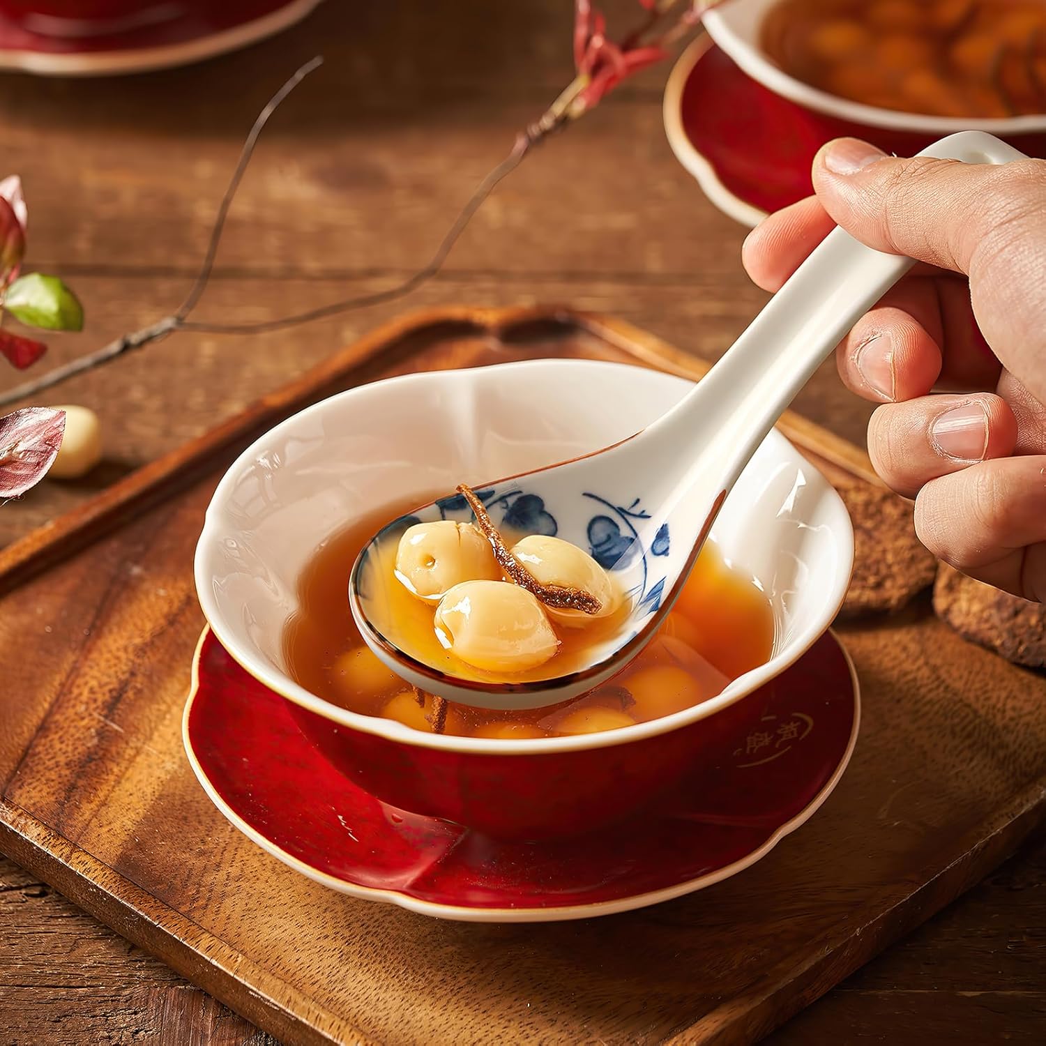 Porcelain Spoon, 6.2 Inch Asian Spoon, Ramen Spoon, Japanese Soup Spoon (for Vietnamese Pho, Wontons, Noodles), Chinese Ceramic Rice Spoon, Set of 4