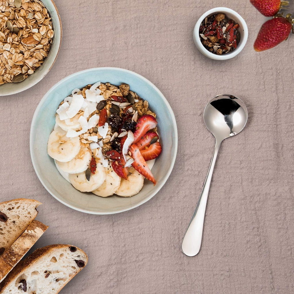 12-piece soup spoon set, round stainless steel soup spoon